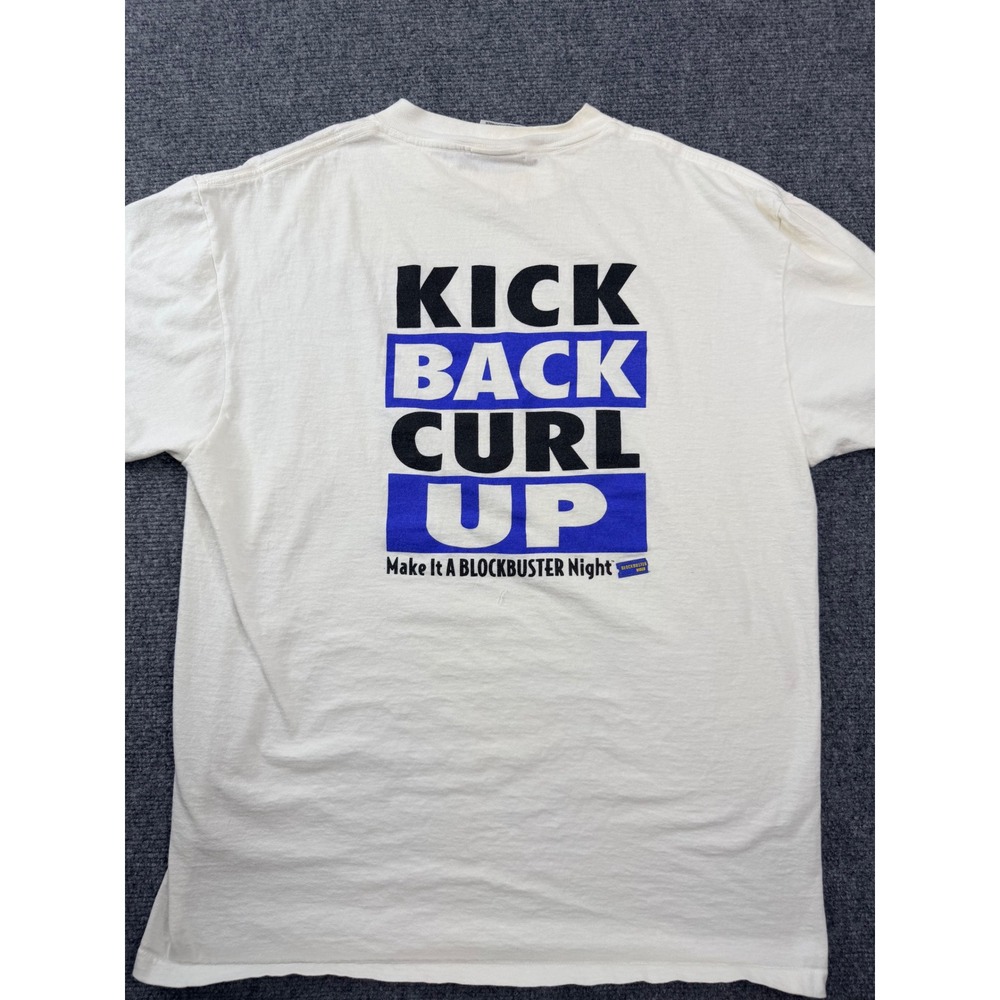 Vintage 90s Blockbuster Video T-Shirt Mens Large White Graphic Oneita Promo Y2K